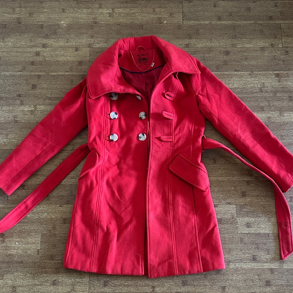Tommy Hilfiger Bright Red Double-Breasted Peacoat with Belt